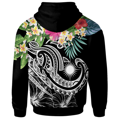 Marshall Islands Polynesian Hoodie Summer Plumeria (Black)