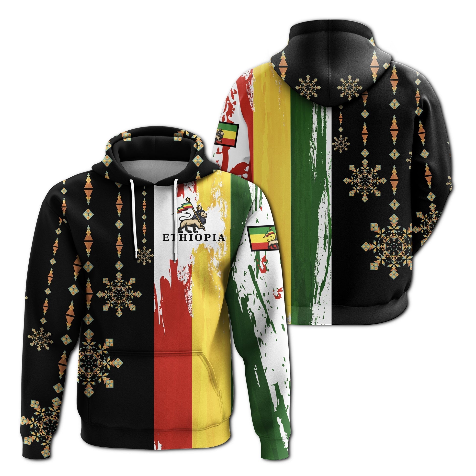 Ethiopia Hoodie Flags Color With Aztec Pattern0