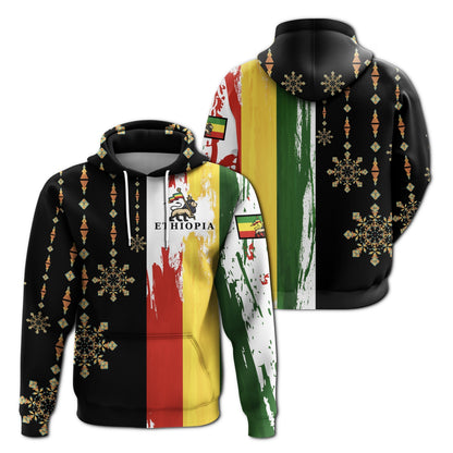 Ethiopia Hoodie Flags Color With Aztec Pattern0