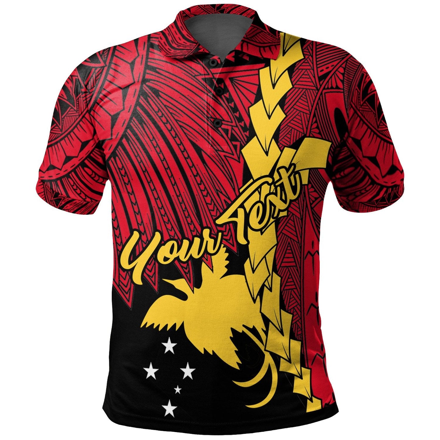Papua New Guinea Polynesian Custom Personalised Polo Shirt - Tribal Wave Tattoo Flag Color