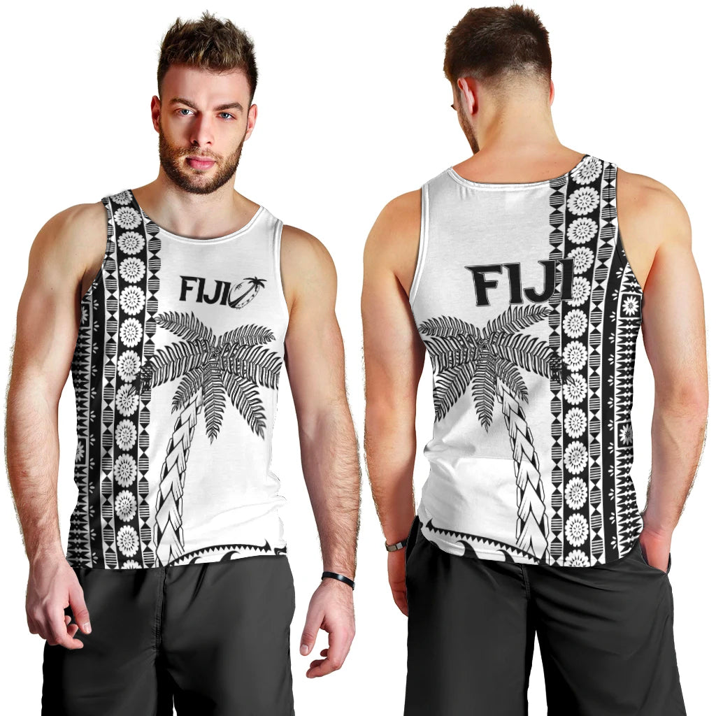 Fiji Rugby Men's Tank Top Coconut Tree With Tapa Pattern