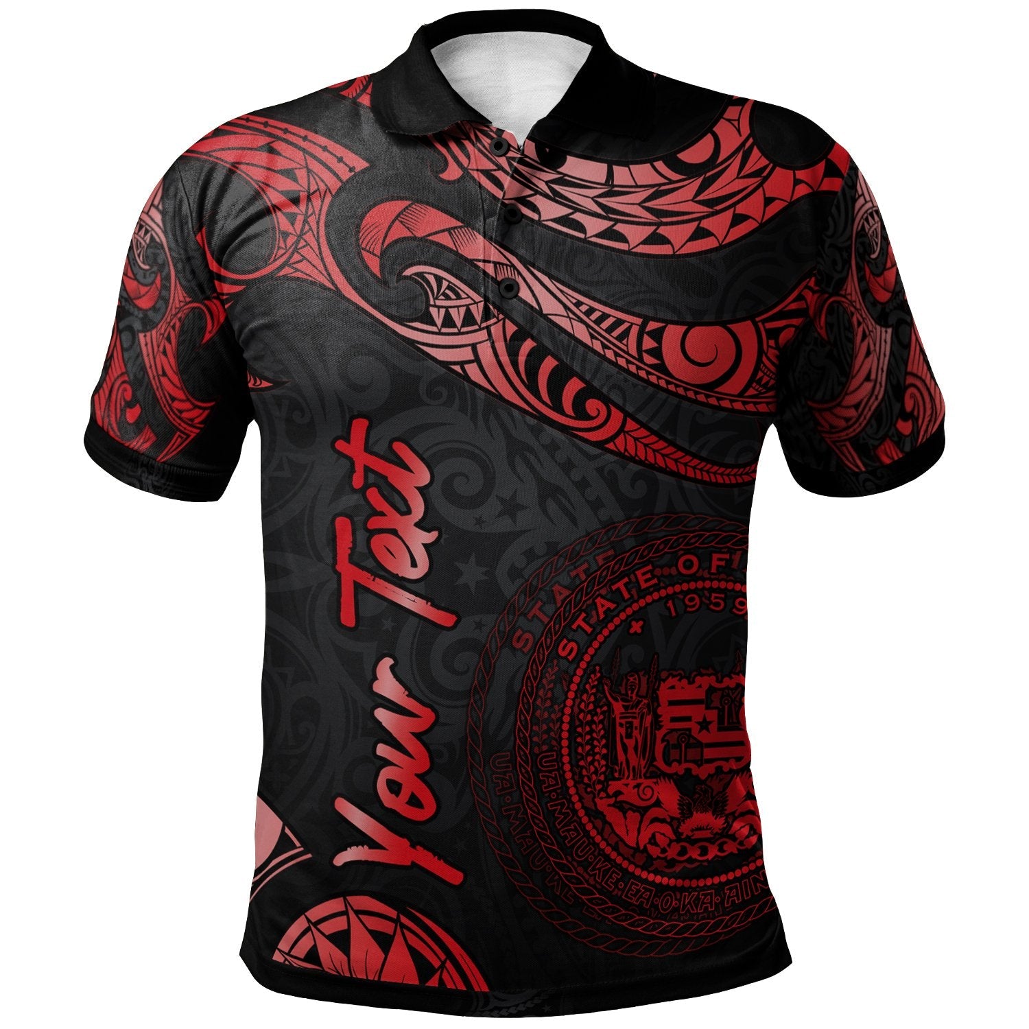 Hawaii Polynesian Custom Personalised Polo Shirt - Poly Tattoo Red Version