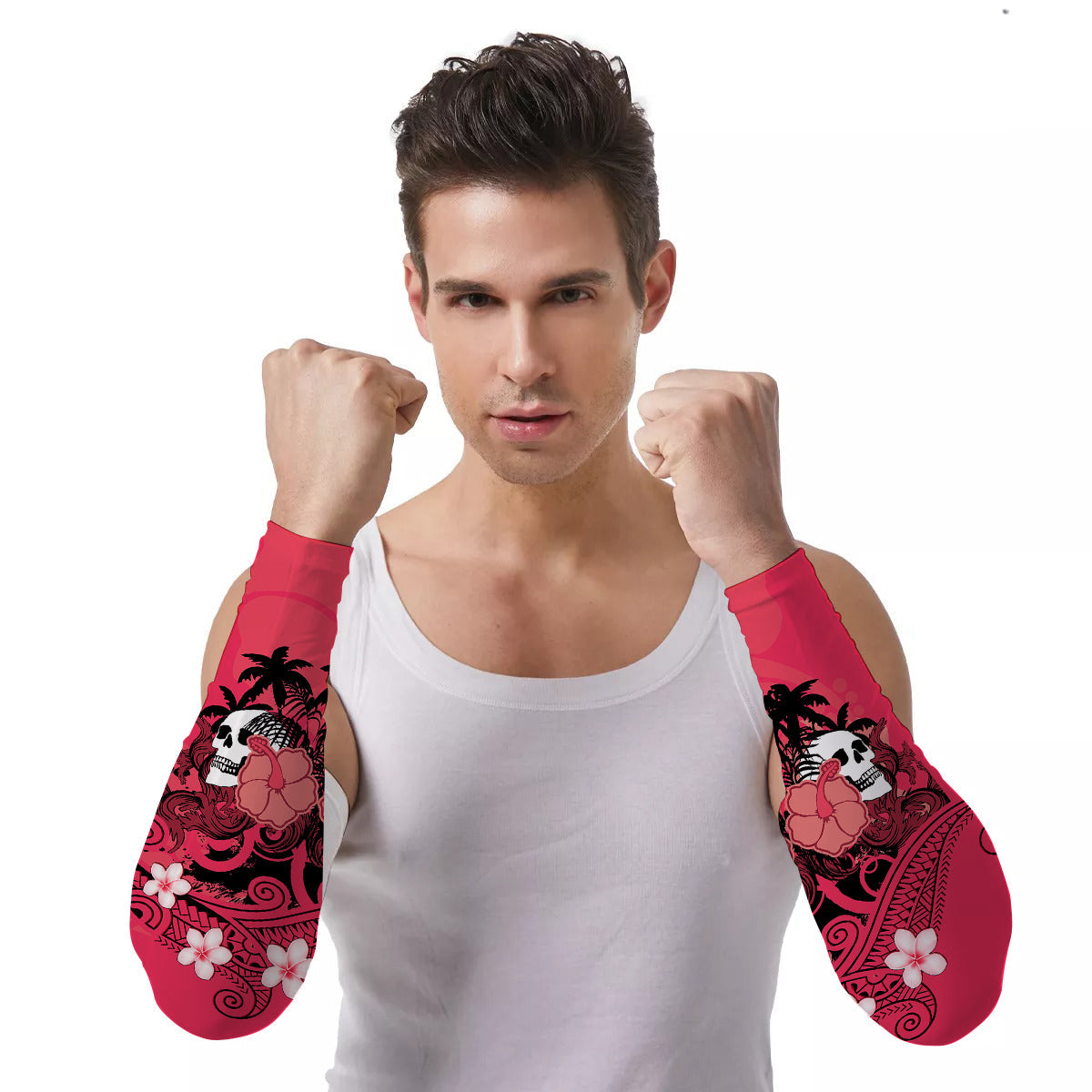 Arm Sleeves (Set of Two) Hawaii Skull Mysterious Polynesia and Flowers Ver.01