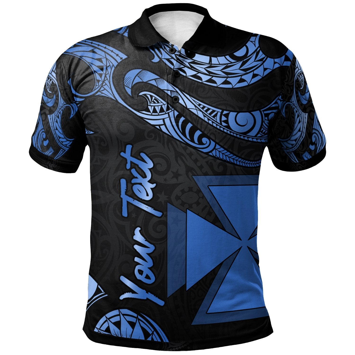 Wallis And Futuna Polynesian Custom Personalised Polo Shirt - Poly Tattoo Blue Version