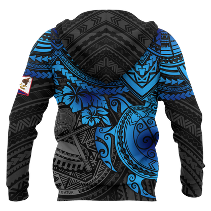 American Samoa Polynesian Hoodie Blue Turtle