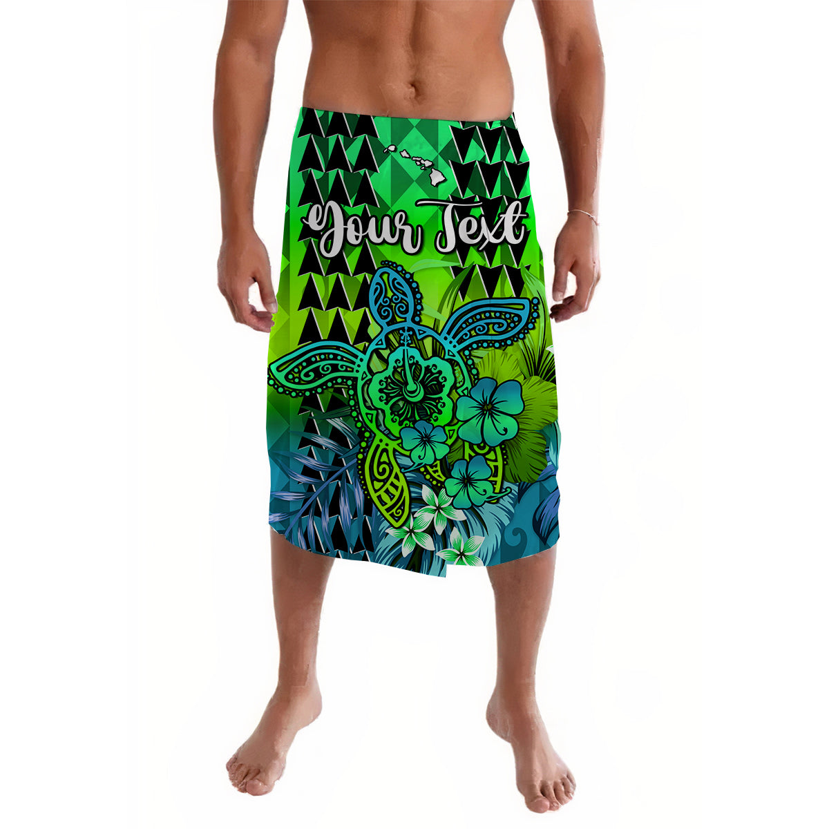 (Custom Personalised) Hawaii Flowers Lavalava Green Tribal Pattern Hawaiian