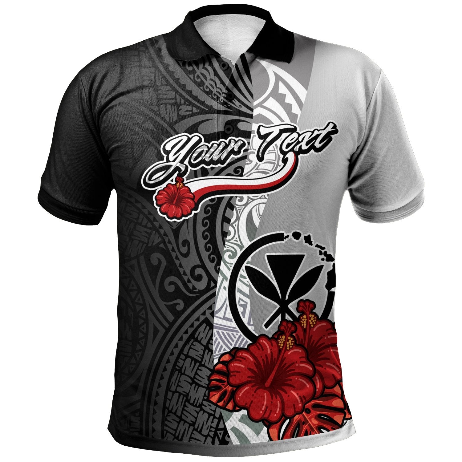 Hawaii Polynesian Custom Personalised Polo Shirt - Coat Of Arm With Hibiscus White