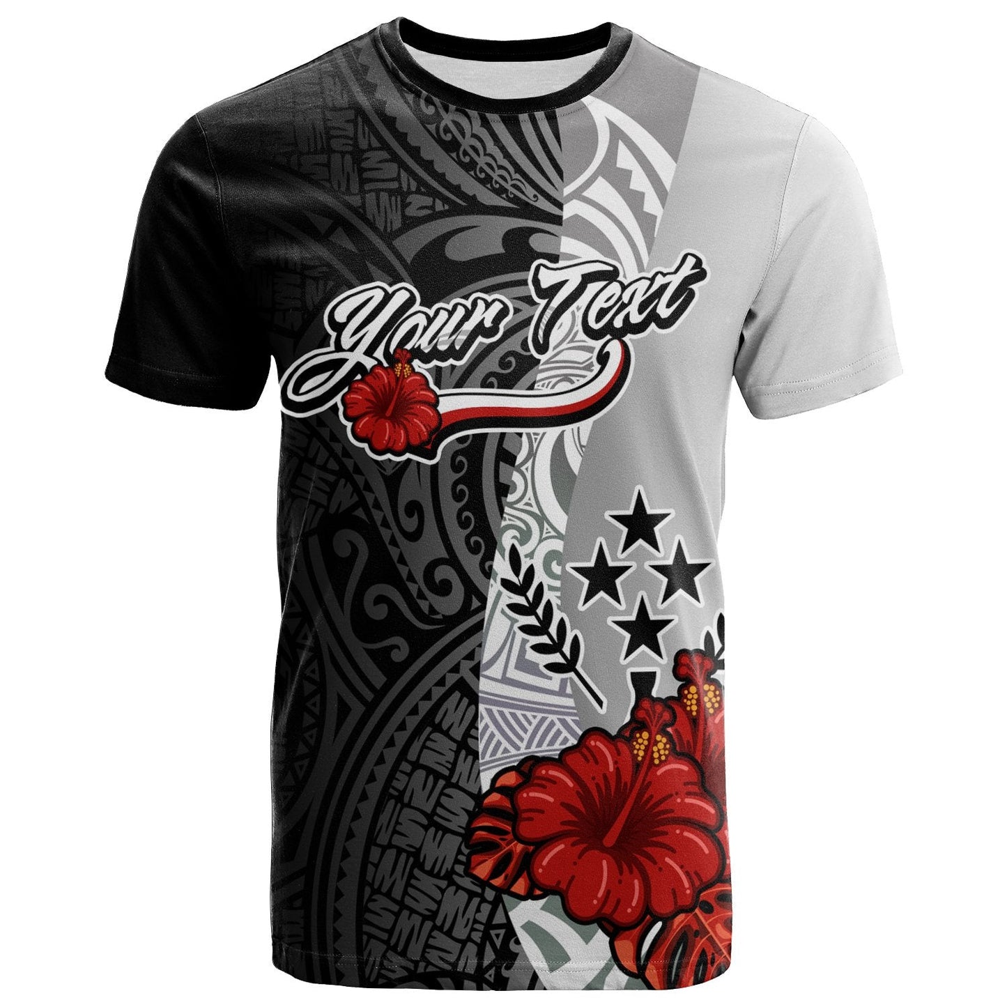 Kosrae Micronesia Custom Personalised T - Shirt - Coat Of Arm With Hibiscus White