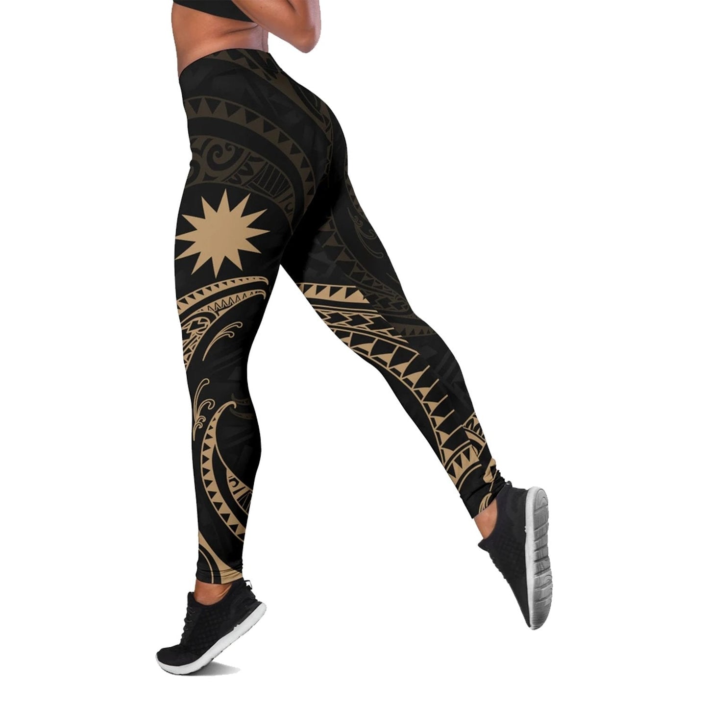 Nauru Polynesian Women's Legging - Gold Tribal Wave