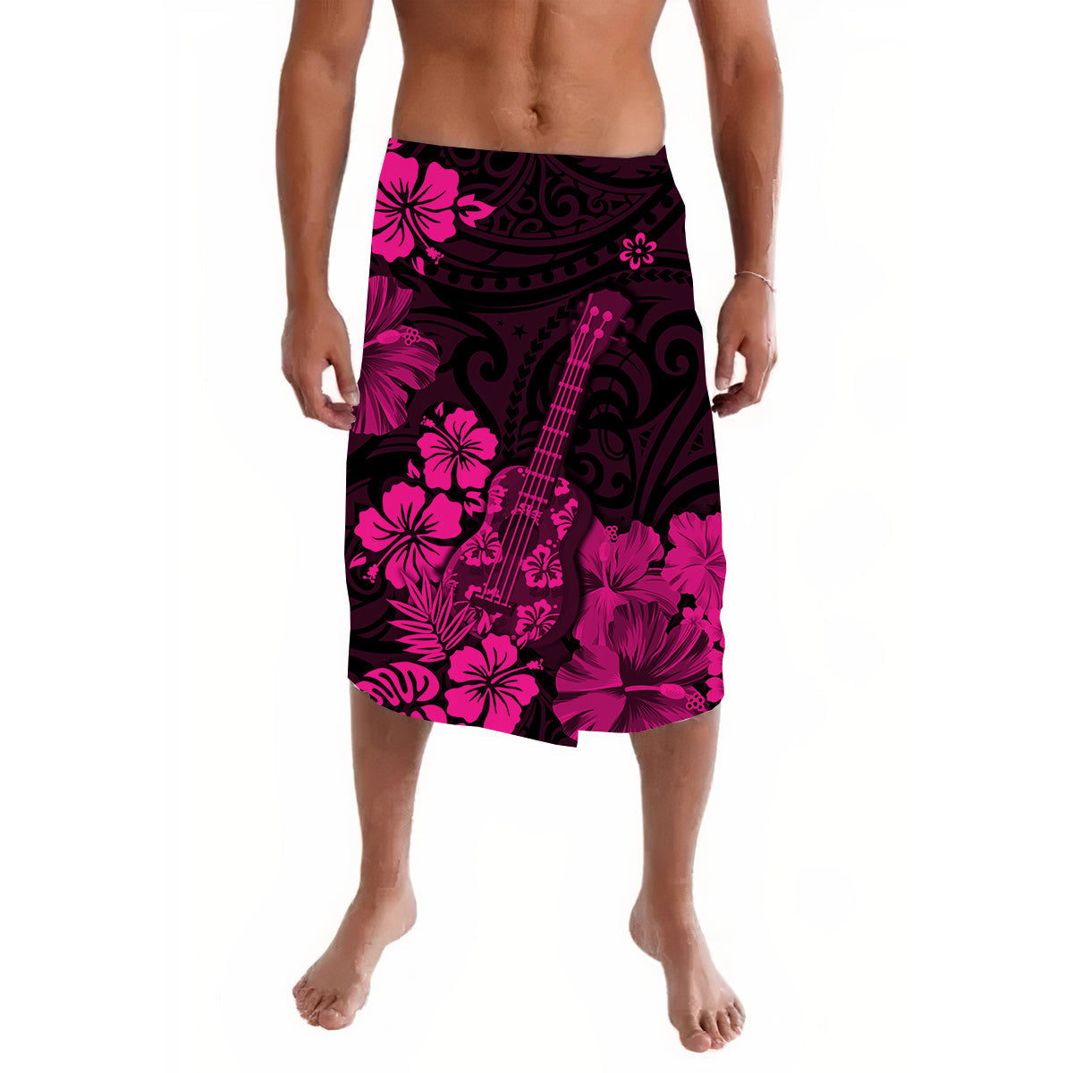 Hawaii Lavalava Polynesia Pink Ukulele Flowers