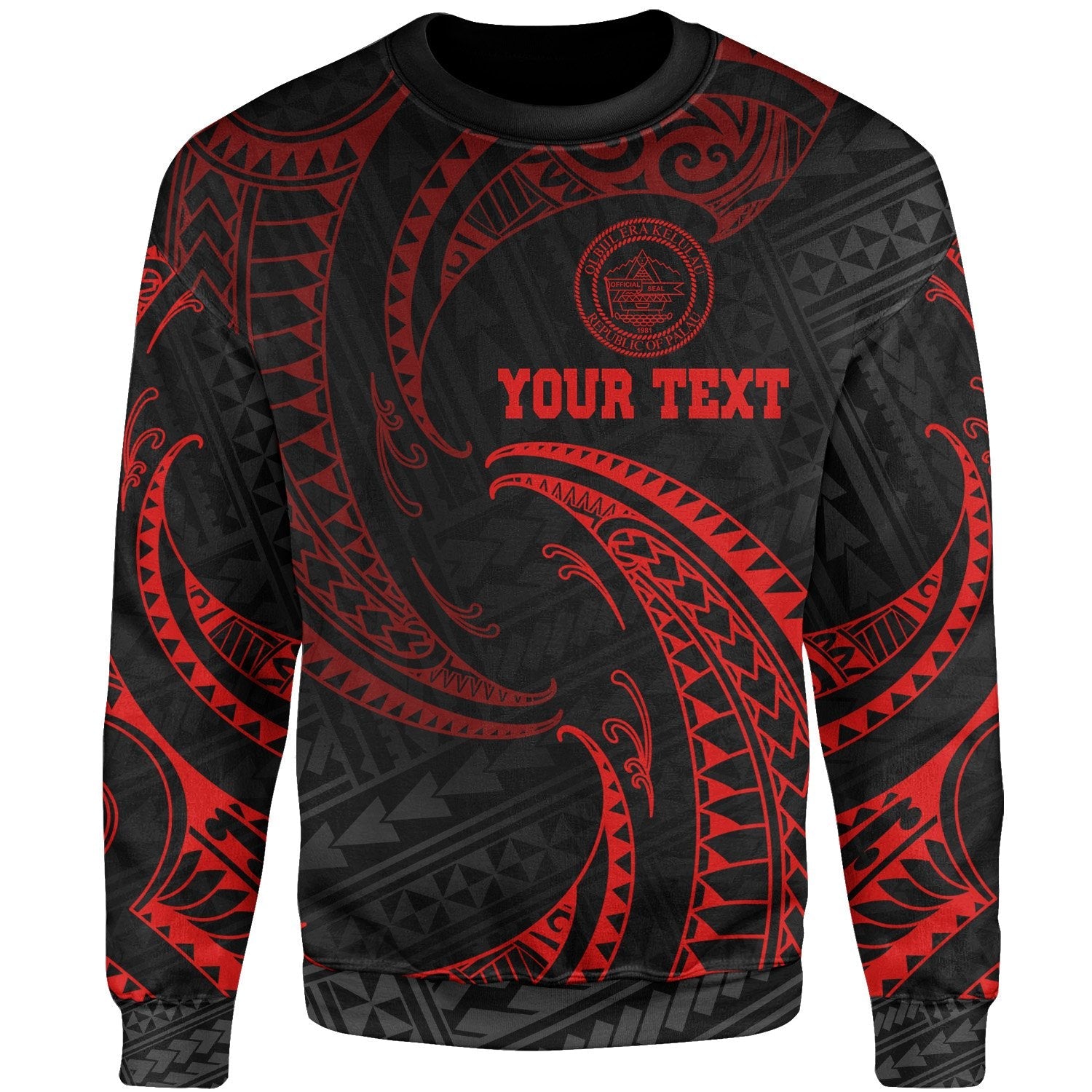 Palau Polynesian Custom Personalised Sweater Red Tribal Wave