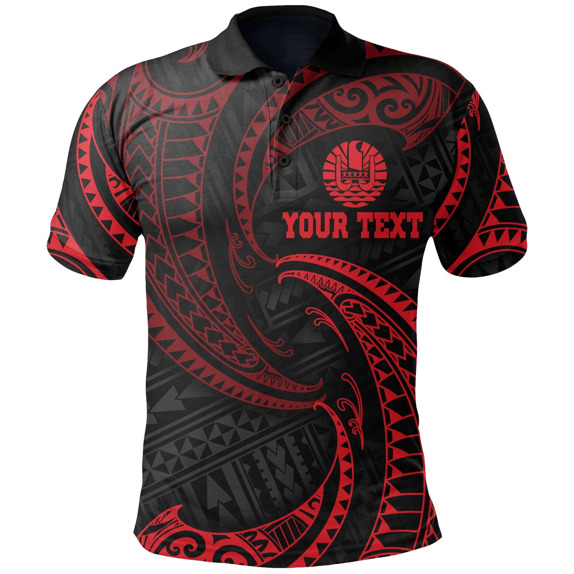 Tahiti Polynesian Custom Personalised Polo Shirt - Red Tribal Wave