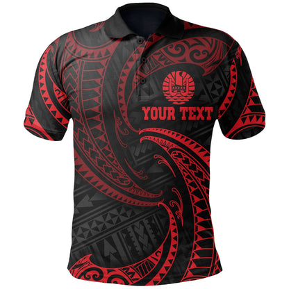 Tahiti Polynesian Custom Personalised Polo Shirt - Red Tribal Wave