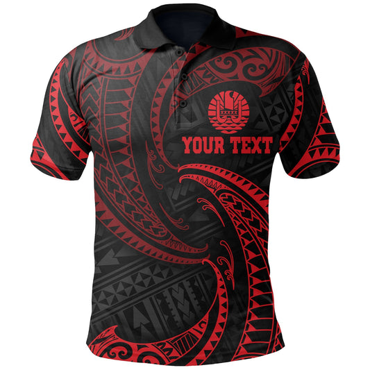Tahiti Polynesian Custom Personalised Polo Shirt - Red Tribal Wave