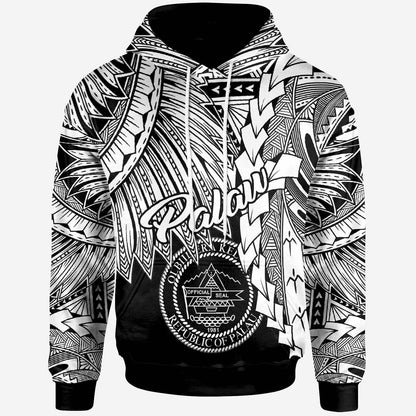 Palau Polynesian Hoodie Tribal Wave Tattoo White