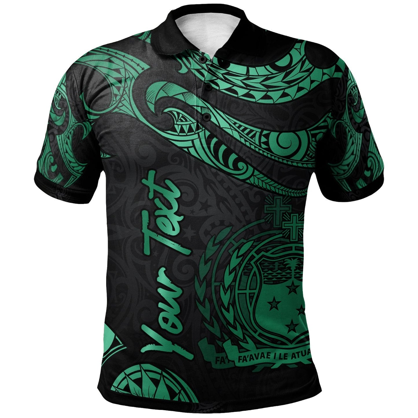 Samoa Polynesian Custom Personalised Polo Shirt - Poly Tattoo Green Version