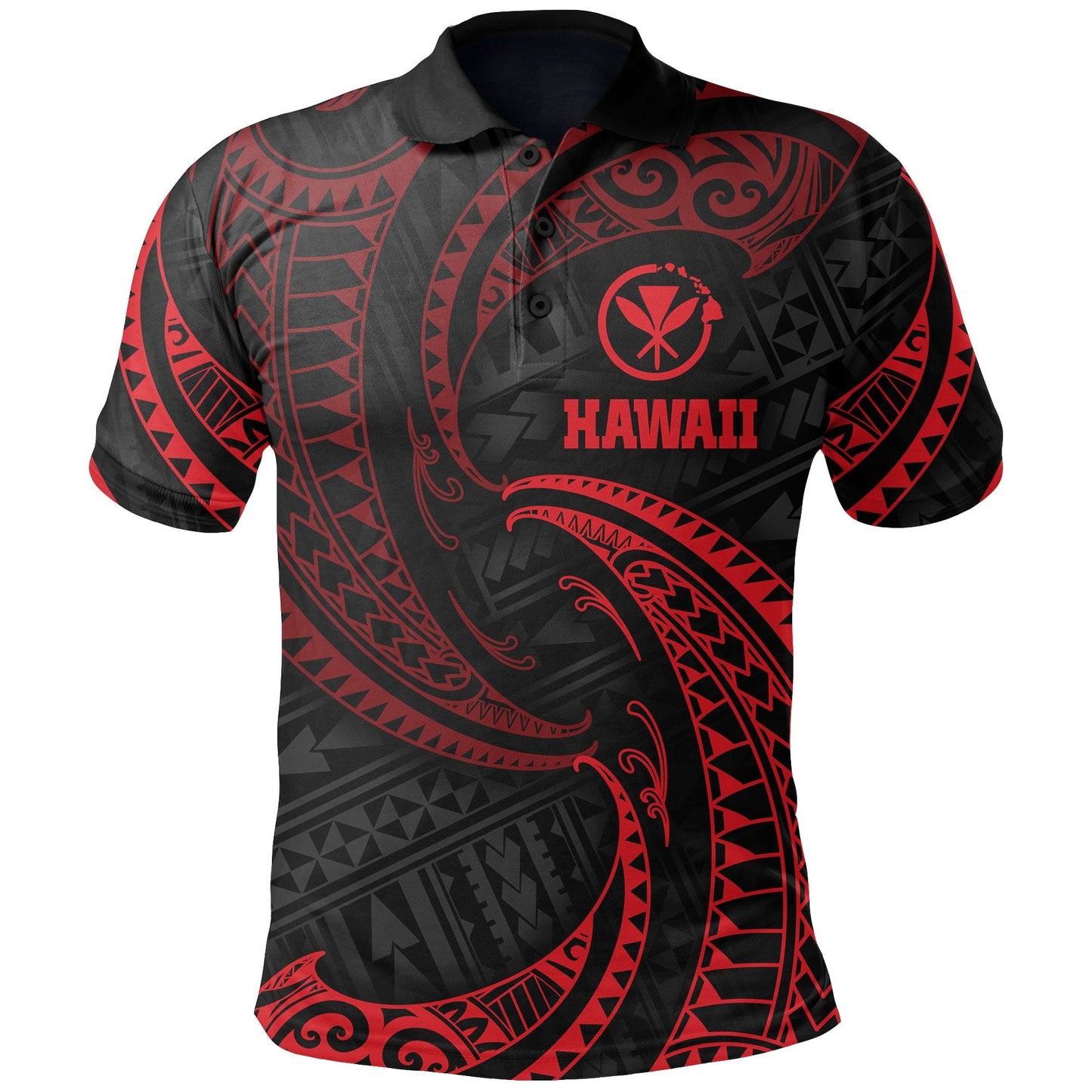 Hawaii Polynesian Polo Shirt - Red Tribal Wave