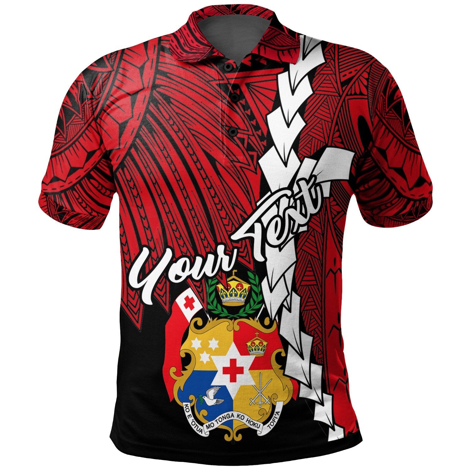 Tonga Polynesian Custom Personalised Polo Shirt - Tribal Wave Tattoo Flag Color