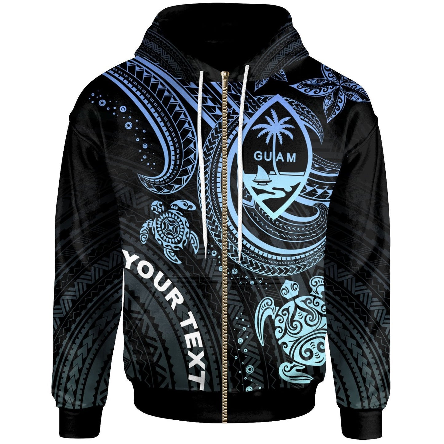 Guam Zip Up Hoodie Blue Turtle