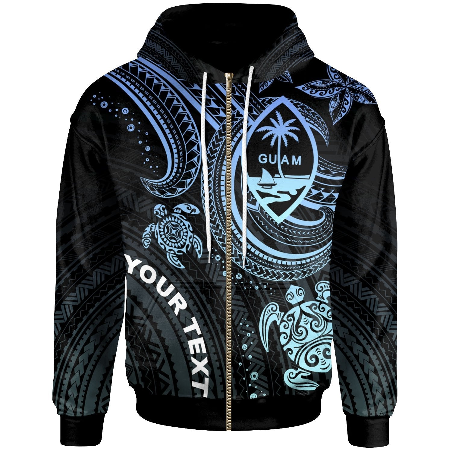 Guam Zip Up Hoodie Blue Turtle