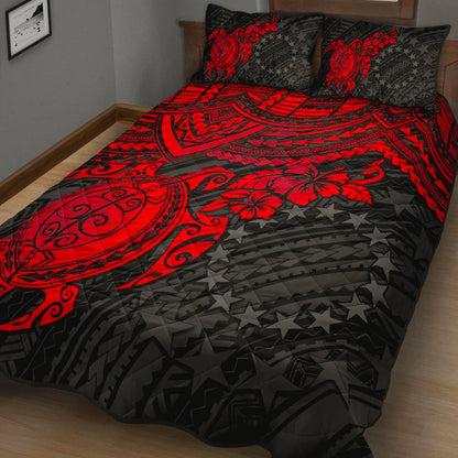 Cook Islands Polynesian Quilt Bed Set Cook Islands Flag & Red Turtle Hibiscus