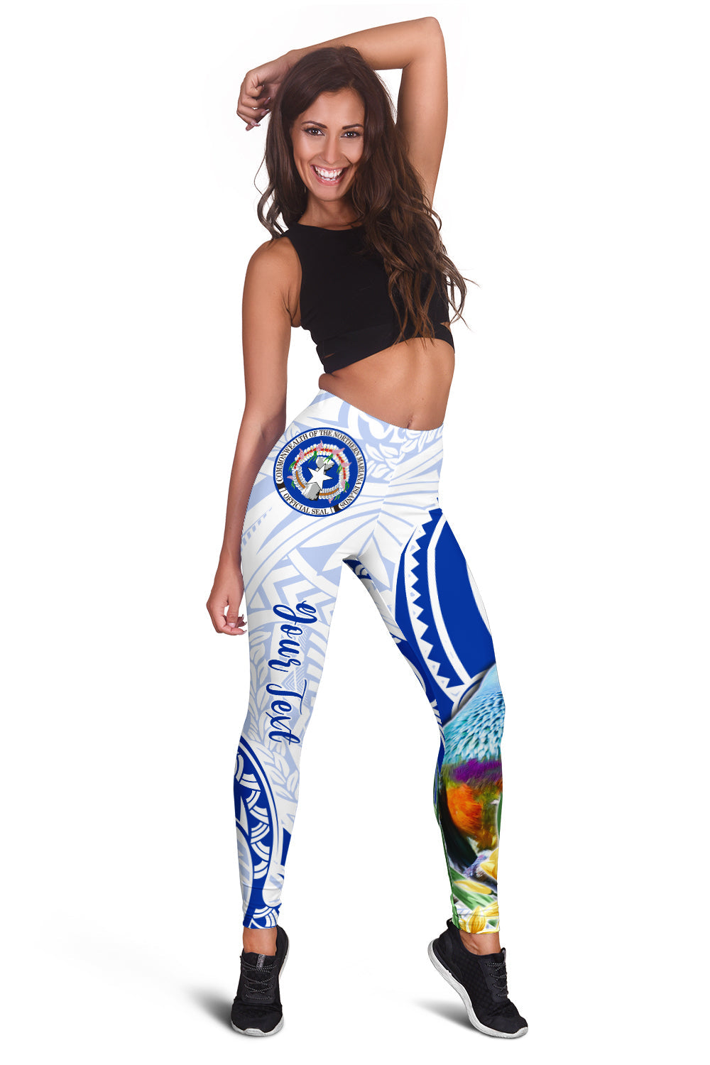 Custom Personalised Northern Mariana Islands Women Leggings Mariana Fruit Dove Mix Frangipani Flowers White
