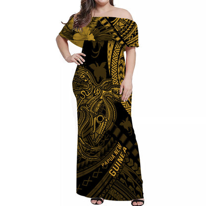 (Custom Personalised) His And Her Matching Outfits Papua New Guinea Combo Dress and Hawaiian Shirt Raggiana Birds Of Paradise Gold