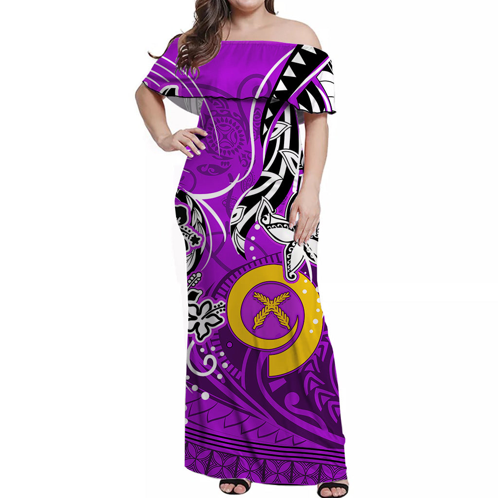 Vanuatu Color Off Shoulder Long Dress Pig Tusk Version Purple