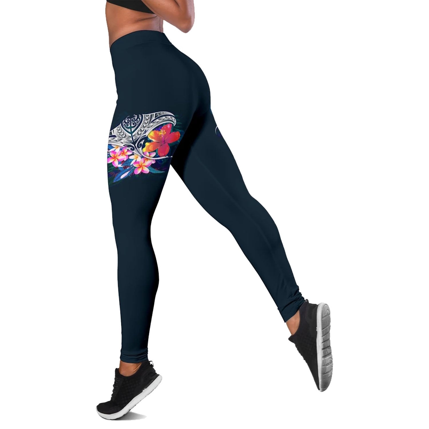Polynesian Women's Legging - Manta Ray And Hibiscus