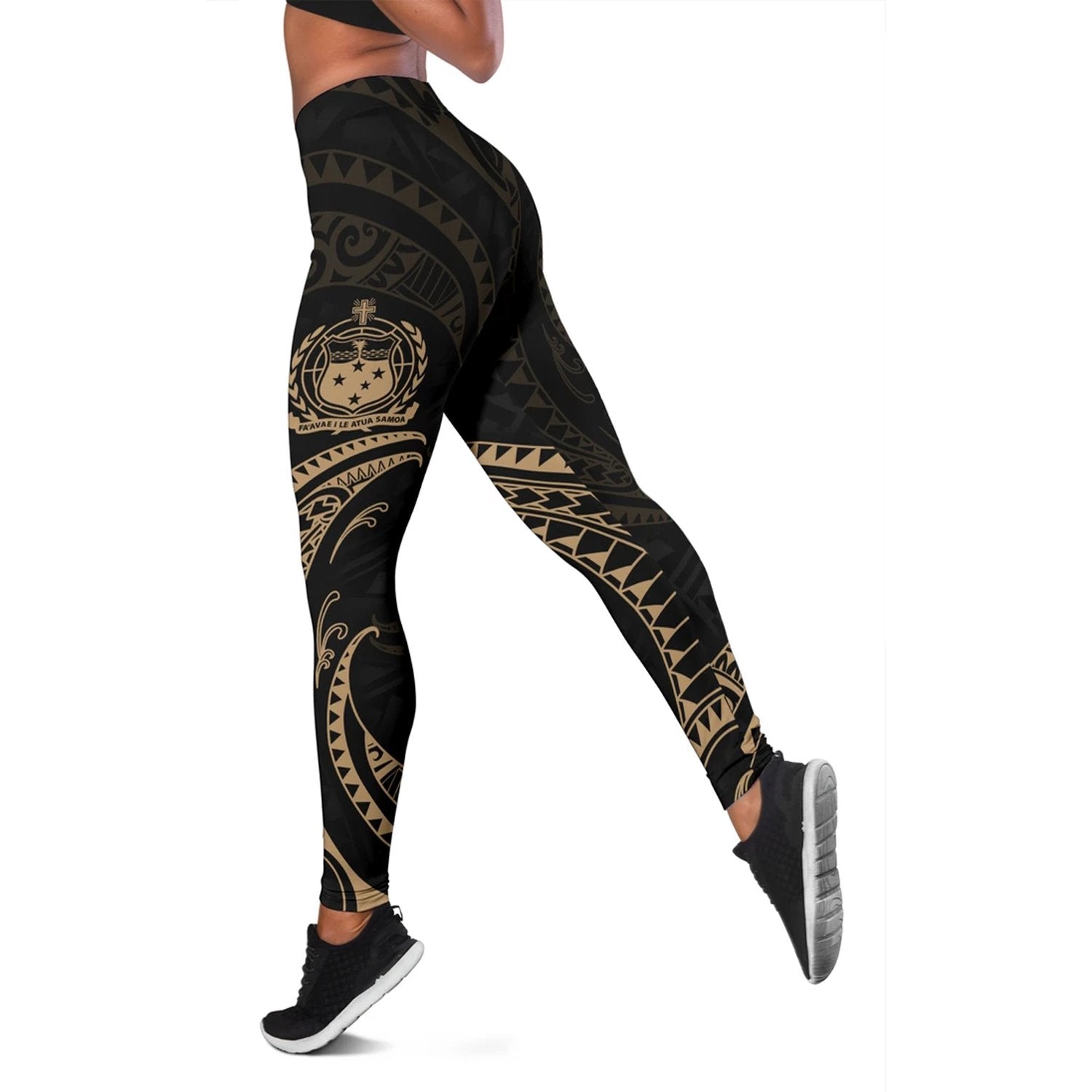 Samoa Polynesian Women's Legging - Gold Tribal Wave