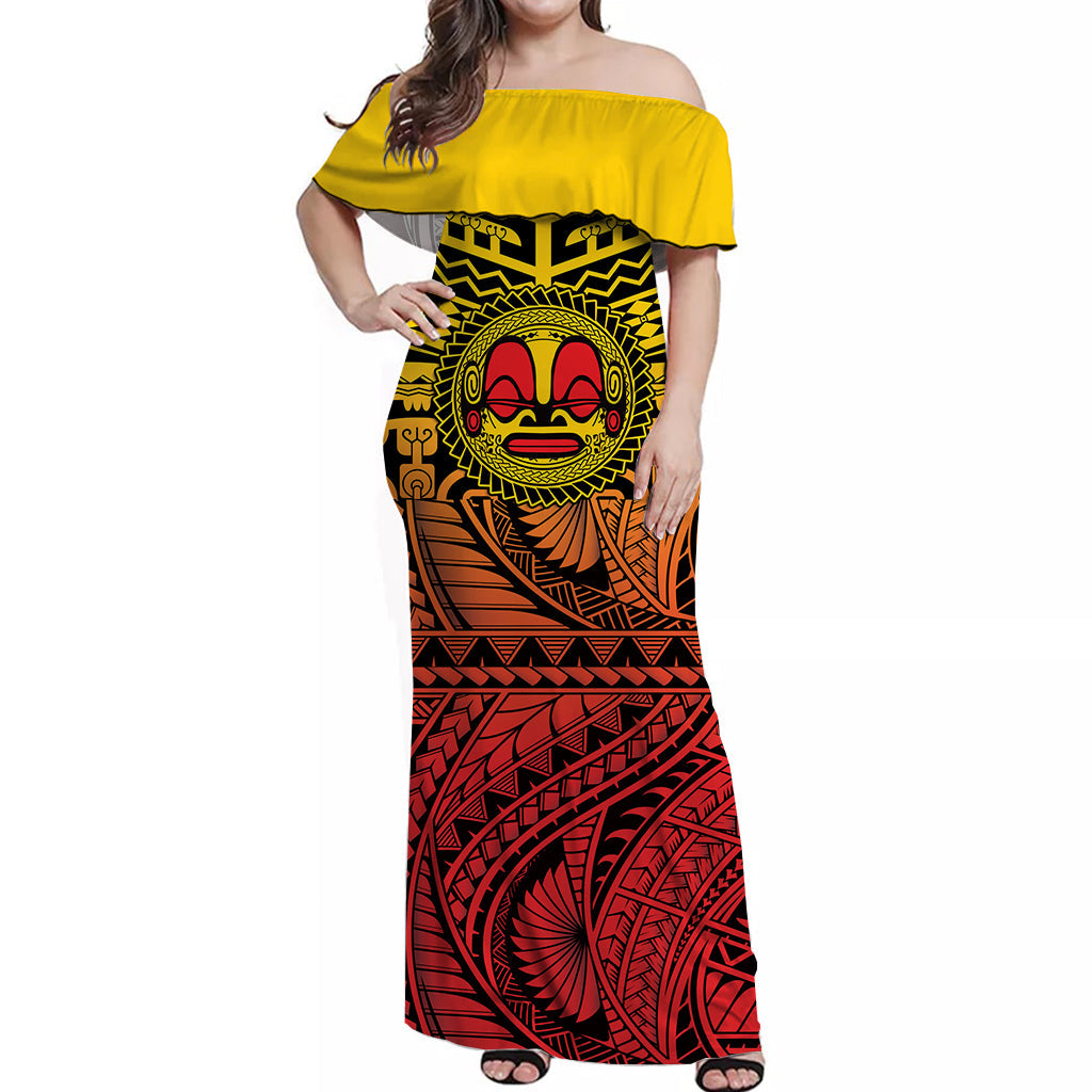 Marquesas Islands Off Shoulder Long Dress Mata Tiki Polynesian Pattern Ver.02