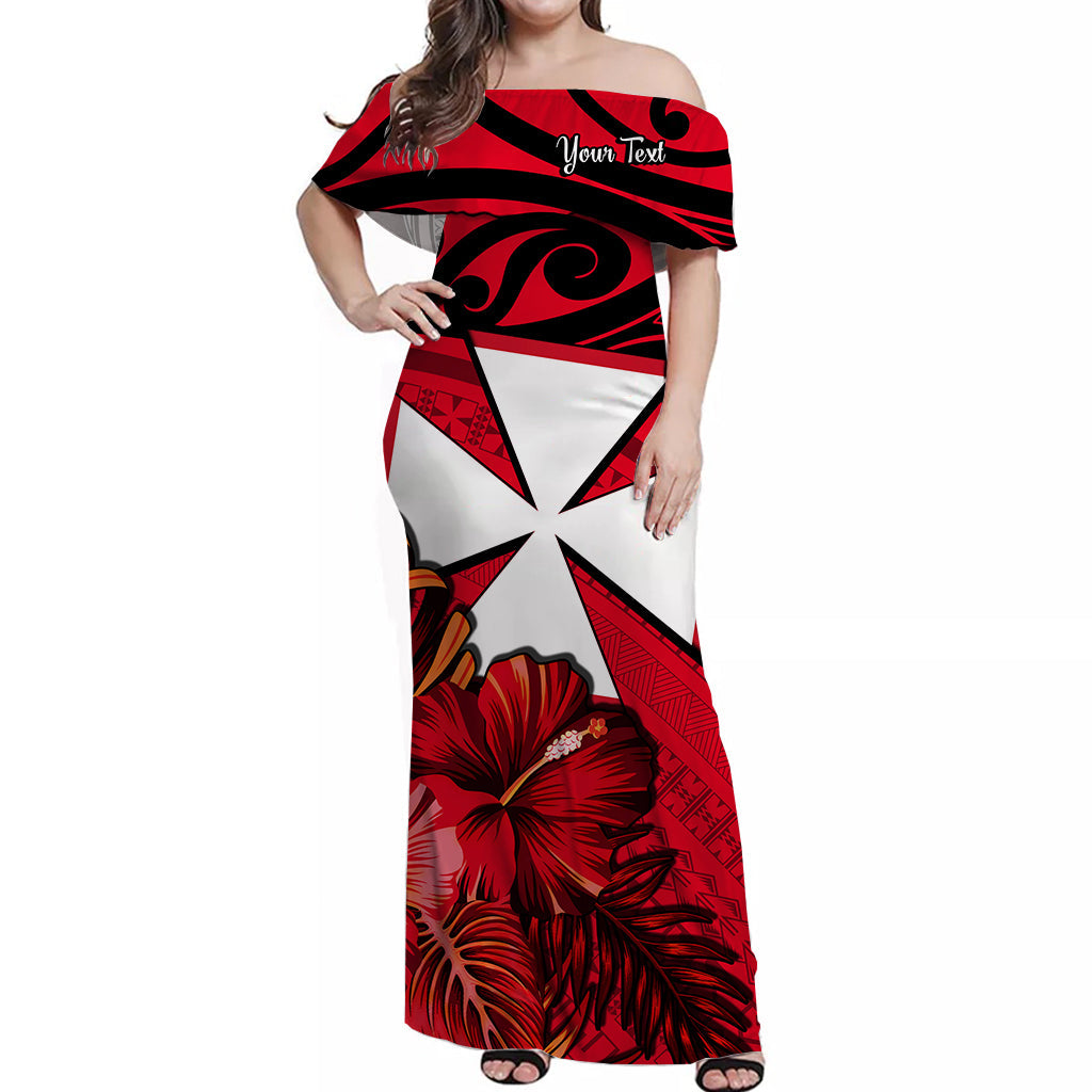 Custom Personalised Wallis et Futuna Off Shoulder Long Dress Hibiscus Flowers Red