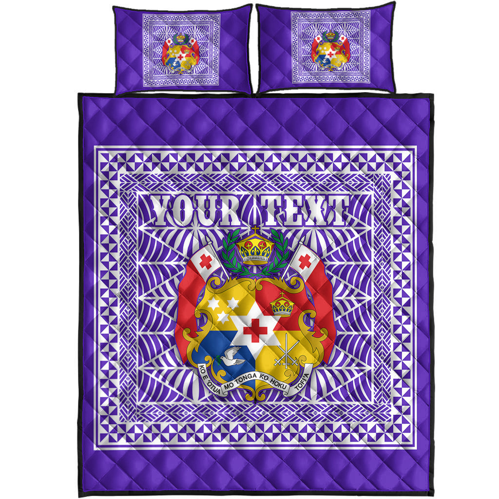 (Custom Personalised) Tonga Pattern Quilt Bed Set Coat of Arms Purple and White