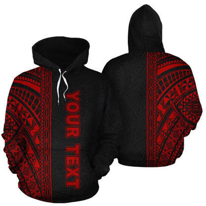 Custom Text Polynesian Hoodie Personalised Black Red Poly Line Zip Hoodie