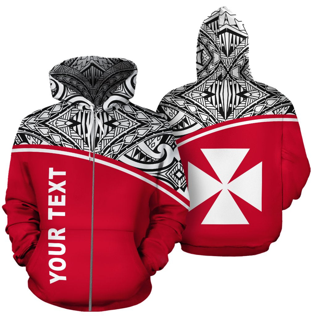 Custom Text Wallis and Futuna Polynesian Personalised Custom Zip-Up Hoodie Red Curve