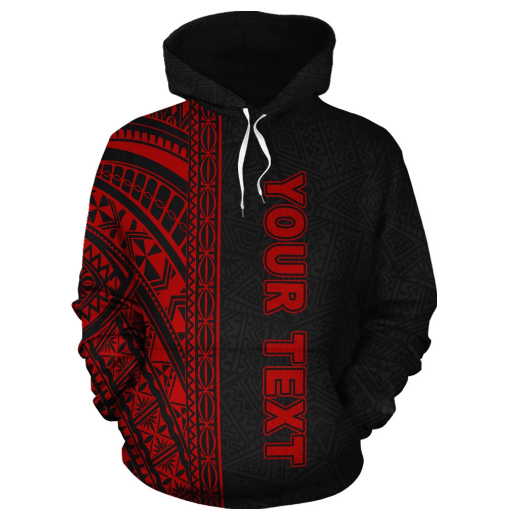 Custom Text Polynesian Hoodie Personalised Black Red Poly Line Zip Hoodie