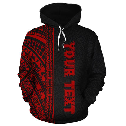 Custom Text Polynesian Hoodie Personalised Black Red Poly Line Zip Hoodie