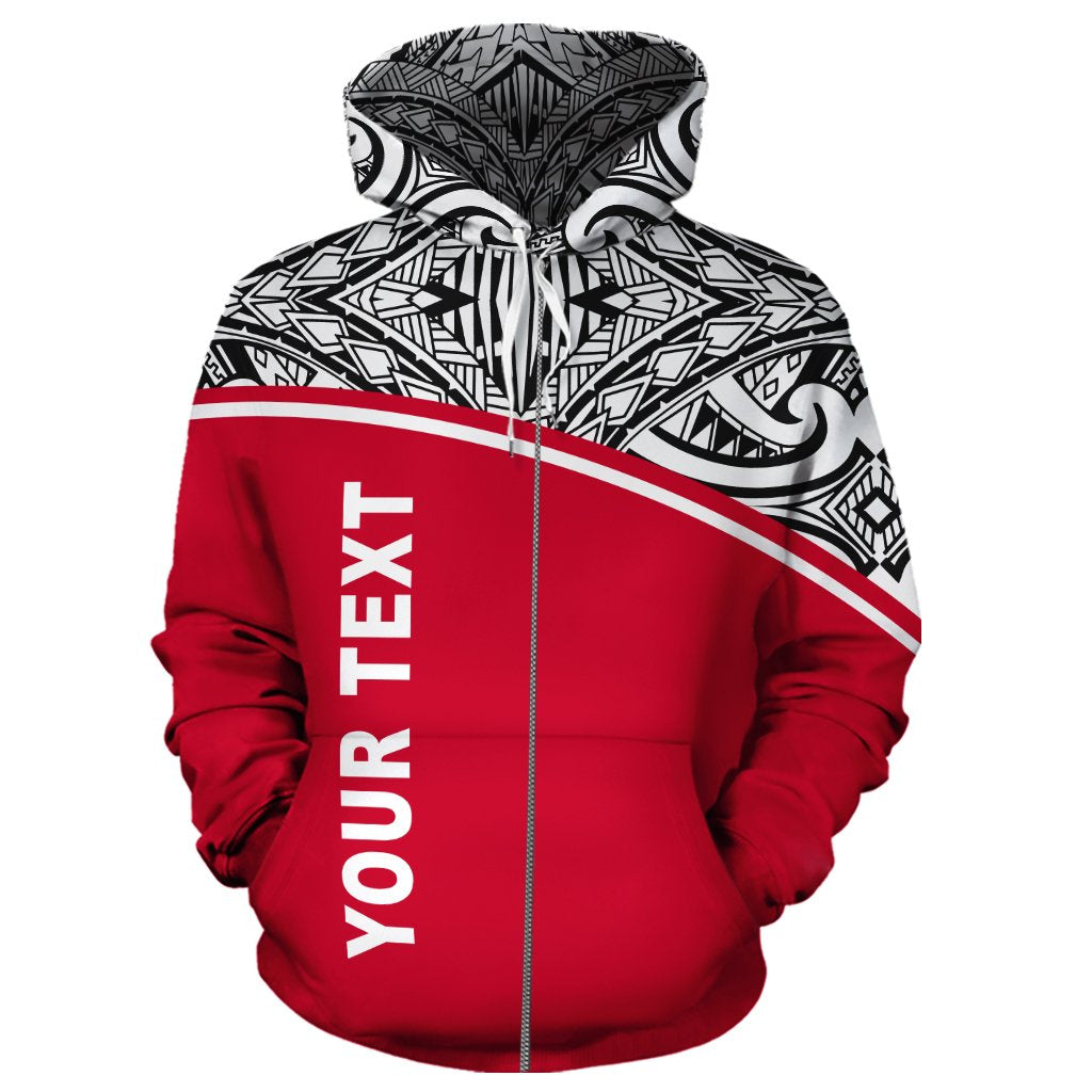 Custom Text Wallis and Futuna Polynesian Personalised Custom Zip-Up Hoodie Red Curve