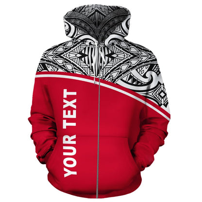 Custom Text Wallis and Futuna Polynesian Personalised Custom Zip-Up Hoodie Red Curve