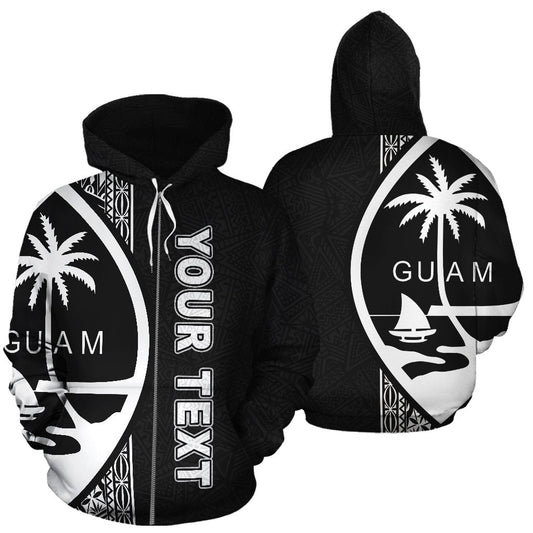 Custom Text Guam Polynesian Personalised Custom Zip Up Hoodie White Line