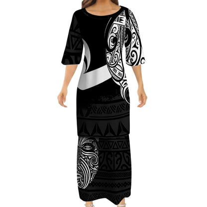 Polynesian New Zealand Matching Outfit For Couple Mask Puletasi Dress And Hawaiian Shirt For Her Him
