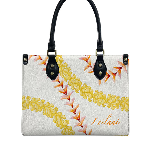 Custom Name Puakenikeni Hawaiian Flower Lei Leather Handbag