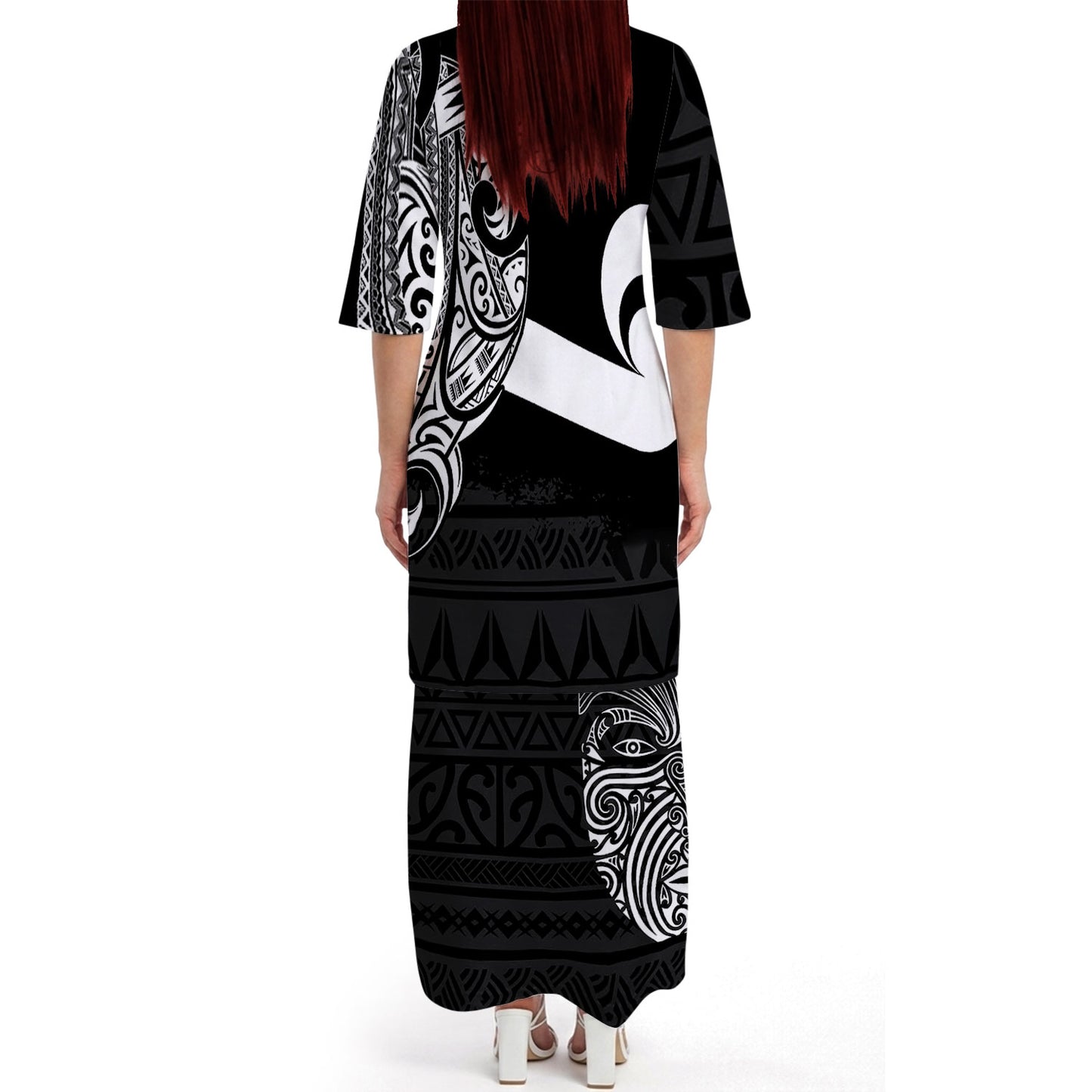 Polynesian New Zealand Matching Outfit For Couple Mask Puletasi Dress And Hawaiian Shirt For Her Him
