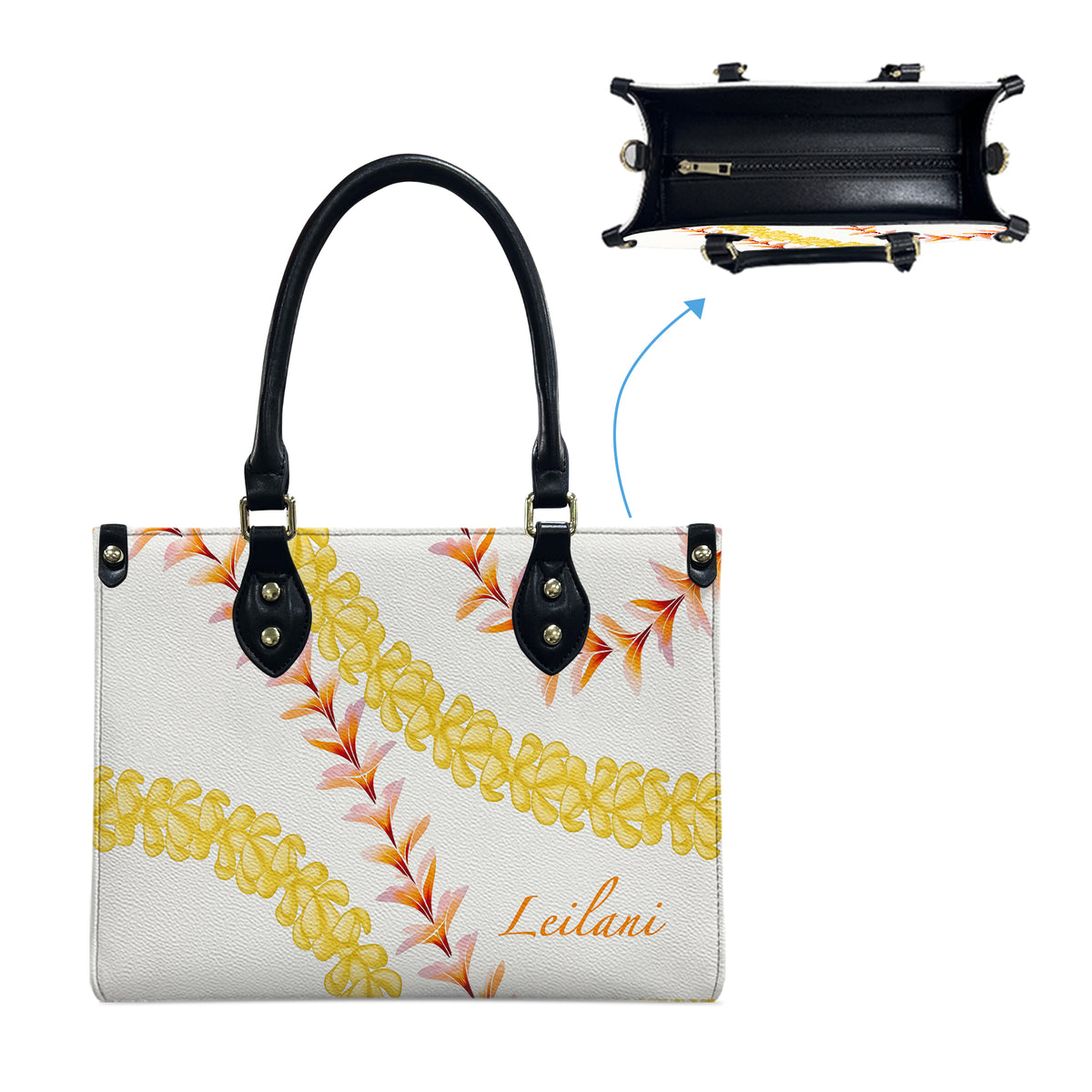 Custom Name Puakenikeni Hawaiian Flower Lei Leather Handbag