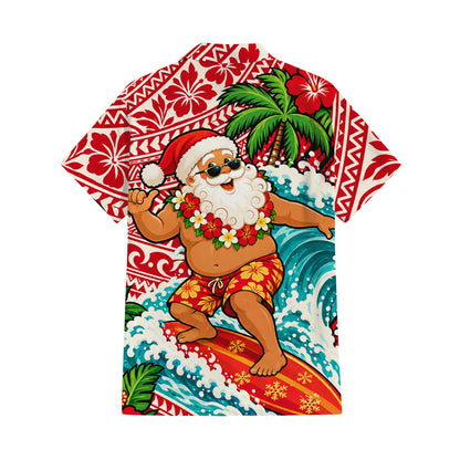 Funny Santa Surfing Couple Set Polynesian Tribal Christmas Matching Outfit Island Short Sleeve Mermaid Long Dress And Shirt