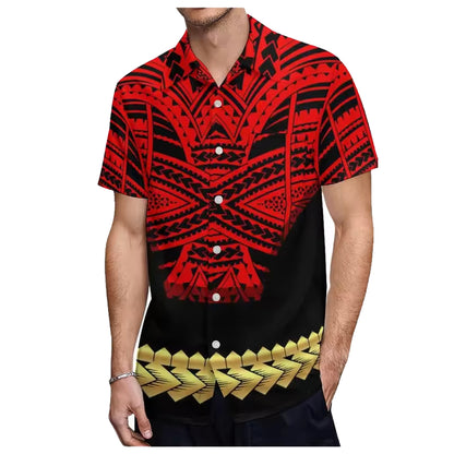 Polynesian Tribal Pattern Couple Matching Outfit Island Short Sleeve Mermaid Long Dress And Shirt