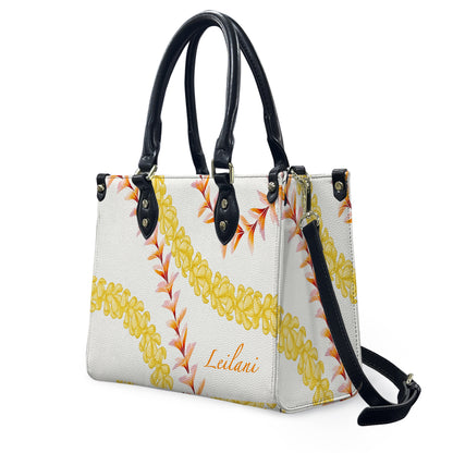 Custom Name Puakenikeni Hawaiian Flower Lei Leather Handbag