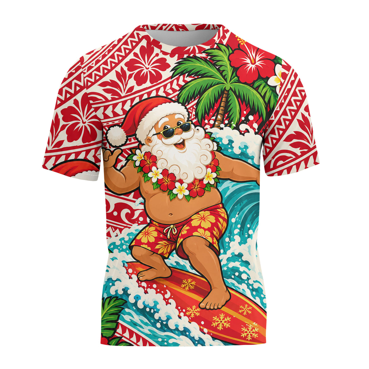 Funny Santa Surfing Shirt Polynesian Tribal Christmas T Shirt