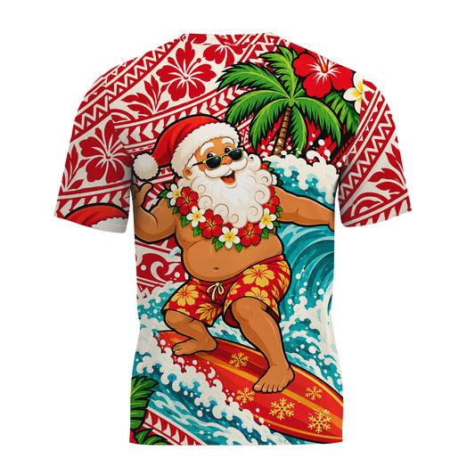 Funny Santa Surfing Shirt Polynesian Tribal Christmas T Shirt