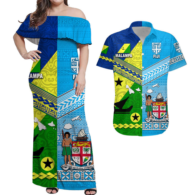Vanuatu Malampa Province And Fiji Combo Dress and Hawaiian Shirt Matching Couples Outfit Together